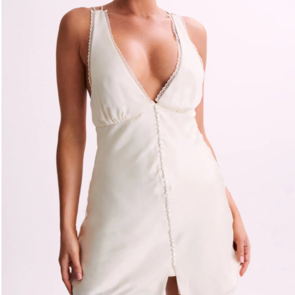 Amiri Satin Mini Dress With Lace - Ivory